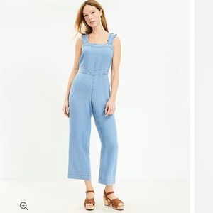 Chambray Ruffle Strap Square Neck Jumpsuit